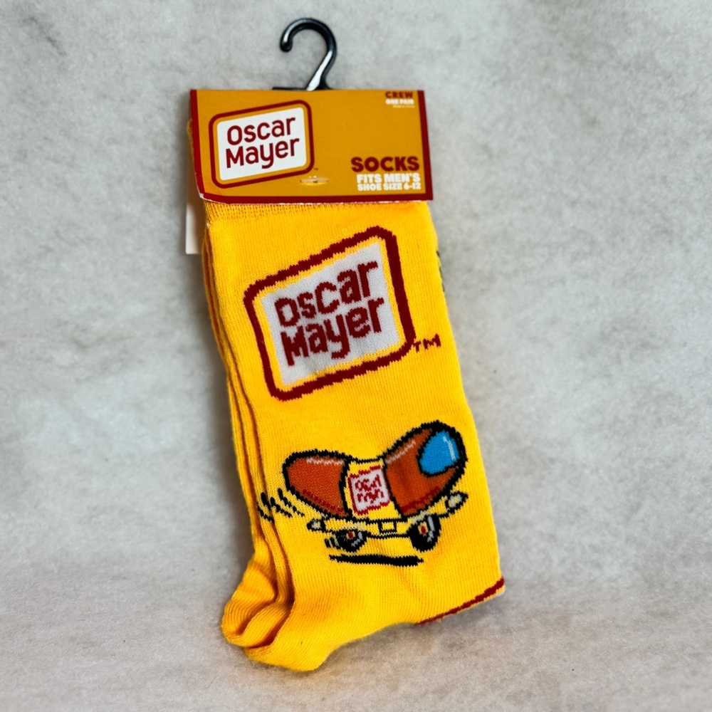Oscar Meyer Crew Socks, yellow & red with Weiner Mobile, NEW, Men's size 6-12